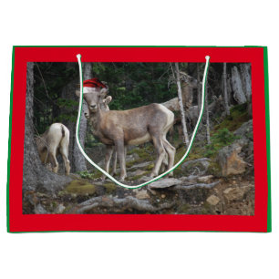 Bolsa De Regalo Grande Cabras de montaña con Gorras de Santa Claus