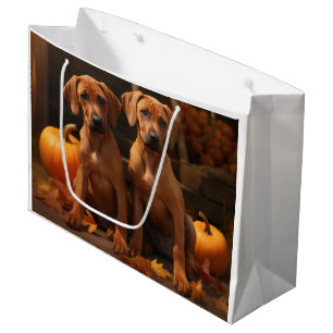 Bolsa De Regalo Grande Cachorro Rhodesian Ridgeback Otoño Delicia Calabaz