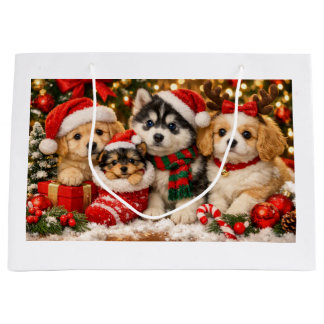 Bolsa De Regalo Grande Cachorros de Navidad