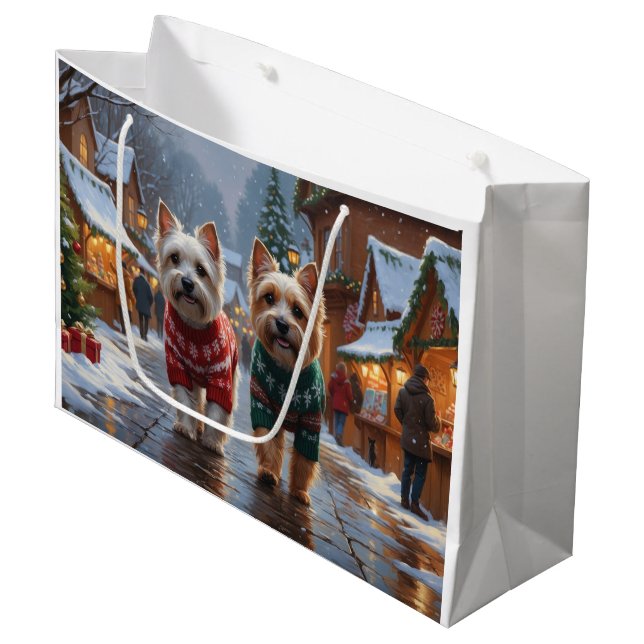 Bolsa De Regalo Grande Cairn Terrier Dogs Christmas Snow Holiday  (Angulo Anverso)