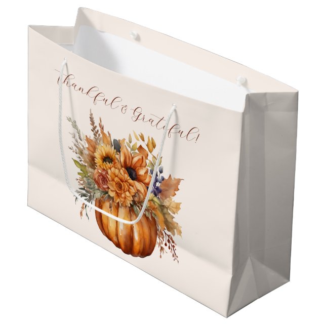 Bolsa De Regalo Grande Calabaza con flores- Agradecidos y agradecidos- (Angulo Anverso)
