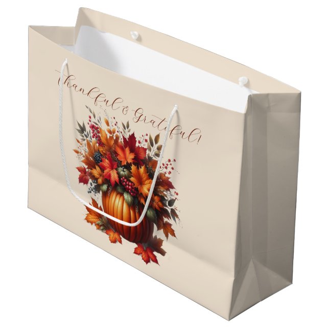Bolsa De Regalo Grande Calabaza con hojas de otoño - Acción de Gracias (Angulo Anverso)