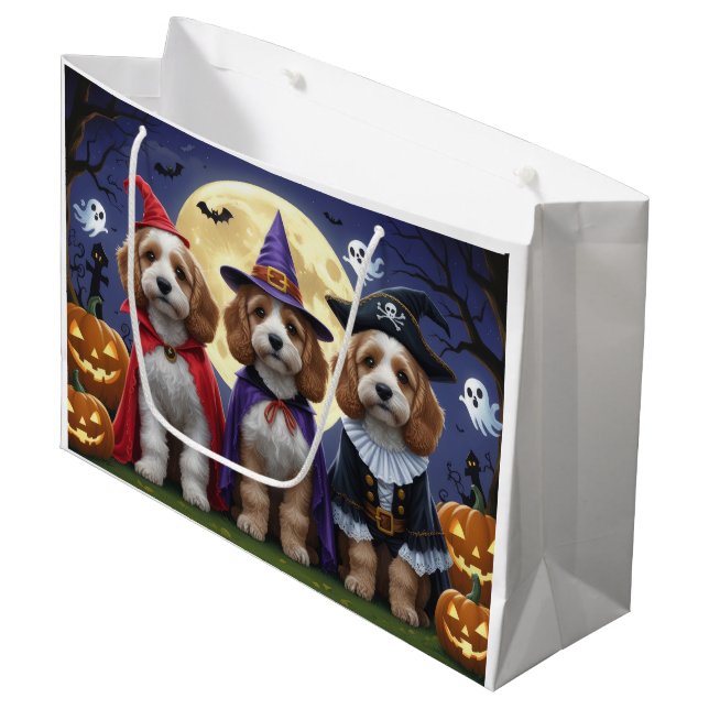 Bolsa De Regalo Grande Calabaza de perro Cockapoo Halloween Gracioso (Angulo Anverso)
