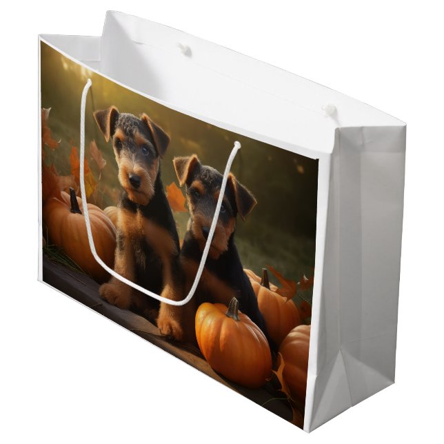 Bolsa De Regalo Grande Calabaza deslumbrante Airedale Puppy Autumn (Angulo Anverso)