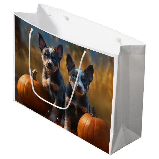 Bolsa De Regalo Grande Calabaza deslumbrante azul heeler pipa otoño (Angulo Anverso)