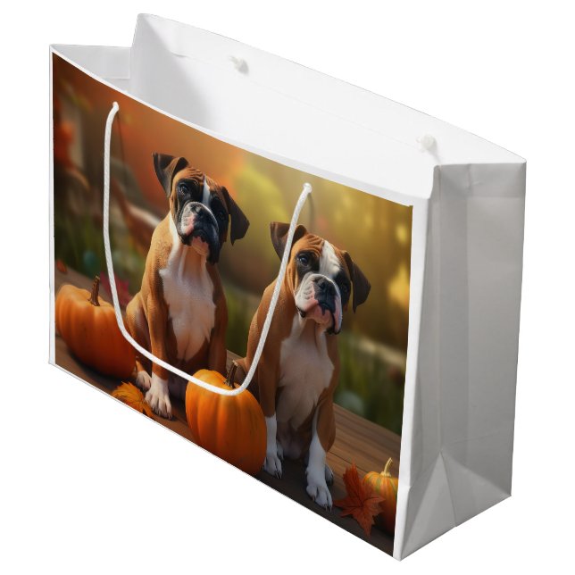 Bolsa De Regalo Grande Calabaza deslumbrante Boxer Puppy Autumn (Angulo Anverso)