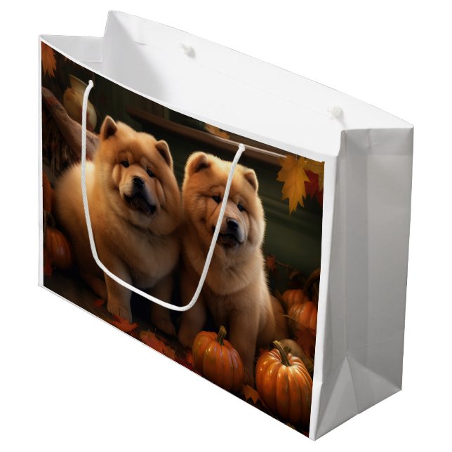 Bolsa De Regalo Grande Calabaza deslumbrante Chow Chow Puppy Autumn (Angulo Anverso)