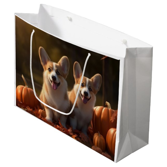 Bolsa De Regalo Grande Calabaza deslumbrante Corgi Puppy Autumn (Angulo Anverso)