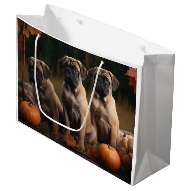 Bolsa De Regalo Grande Calabaza deslumbrante de bullmastiff Puppy otoño (Angulo Anverso)