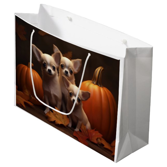 Bolsa De Regalo Grande Calabaza deslumbrante de Chihuahua Puppy Autumn (Angulo Anverso)