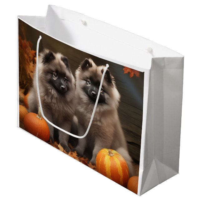 Bolsa De Regalo Grande Calabaza deslumbrante de Keeshond Puppy Autumn (Angulo Anverso)