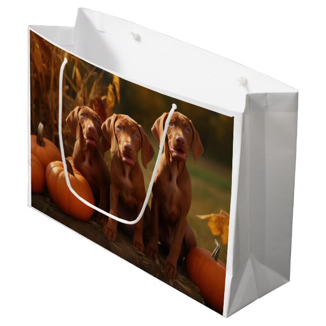 Bolsa De Regalo Grande Calabaza deslumbrante de Vizsla Puppy Autumn (Angulo Anverso)