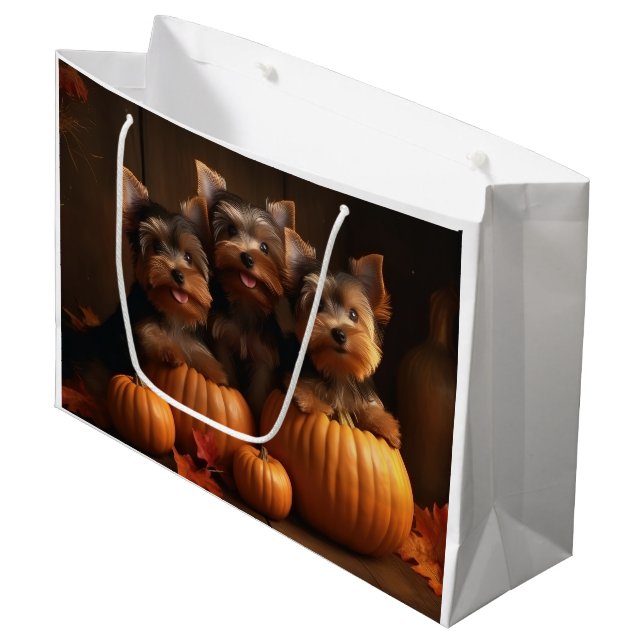 Bolsa De Regalo Grande Calabaza deslumbrante de Yorkshire Terrier Puppy A (Angulo Anverso)