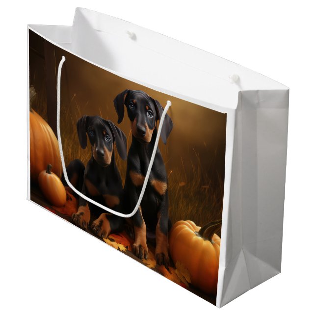Bolsa De Regalo Grande Calabaza deslumbrante Doberman Puppy Autumn (Angulo Anverso)