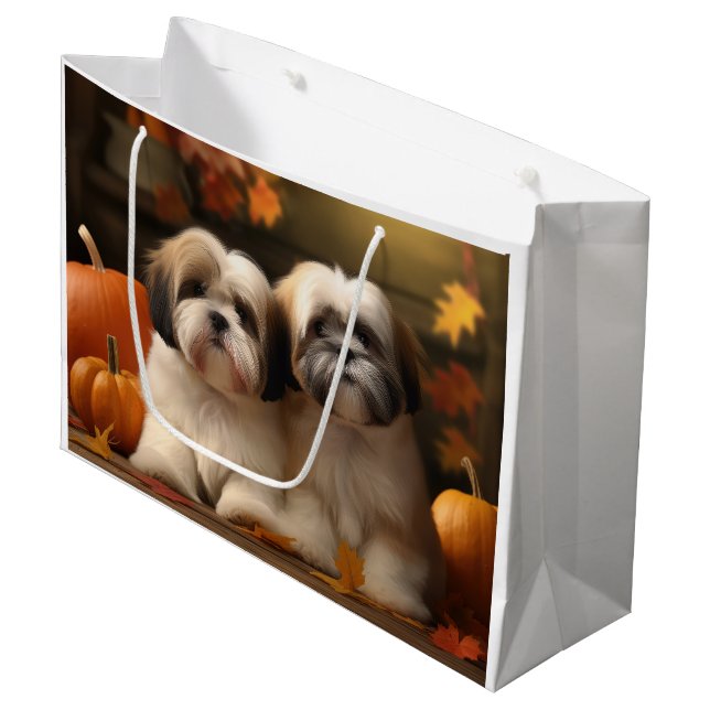 Bolsa De Regalo Grande Calabaza deslumbrante Lhasa Apso Puppy Autumn (Angulo Anverso)