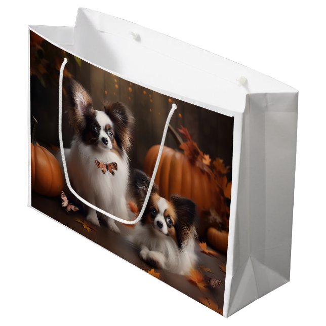 Bolsa De Regalo Grande Calabaza deslumbrante Papillon Puppy Autumn (Angulo Anverso)