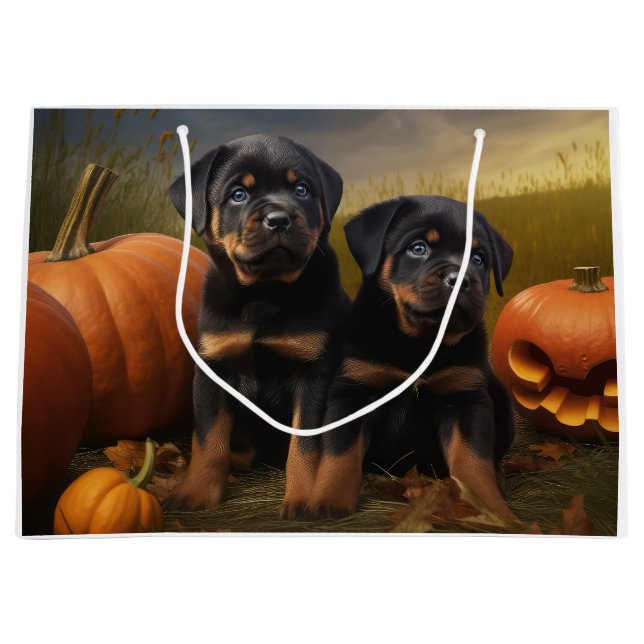 Bolsa De Regalo Grande Calabaza deslumbrante Rottweiler Puppy Autumn (Anverso)