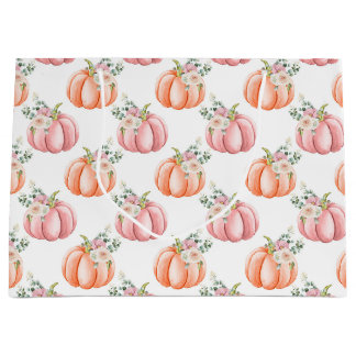 Bolsa De Regalo Grande Calabaza floral suave rosa y Naranja suave otoño