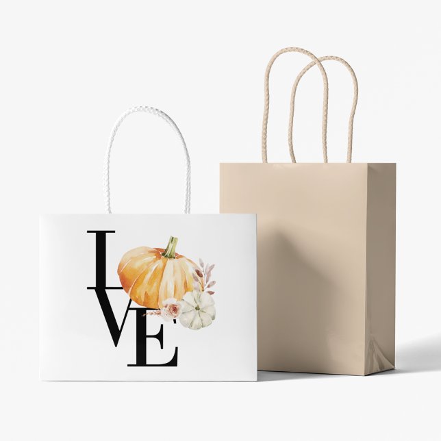 Bolsa De Regalo Grande Calabaza Naranja acuarela moderna con amor (Subido por el creador)
