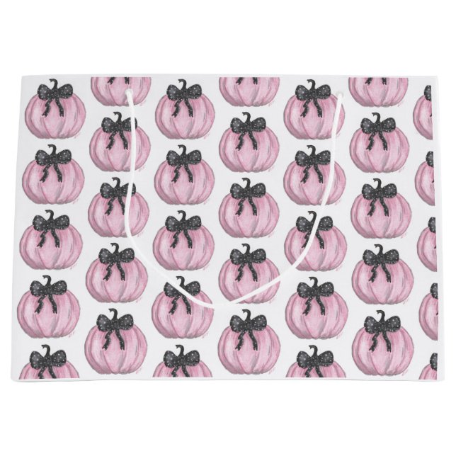 Bolsa De Regalo Grande Calabaza rosa con arco negro (Anverso)
