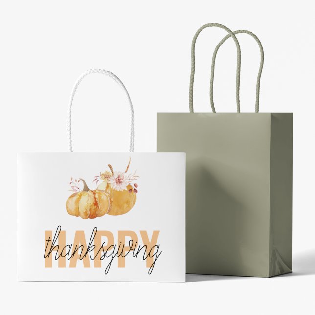 Bolsa De Regalo Grande Calabazas acuarelas y Naranja Feliz Día de Acción  (Subido por el creador)