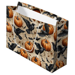 Bolsa De Regalo Grande Calabazas, cuervos y el patrón de Halloween de los