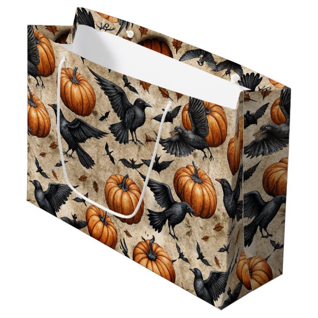 Bolsa De Regalo Grande Calabazas, cuervos y el patrón de Halloween de los (Angulo Anverso)
