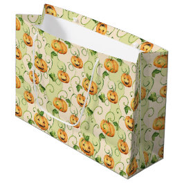 BOLSA DE REGALO GRANDE CALABAZAS DE ACCIÓN DE GRACIAS NARANJAS CON HOJAS 