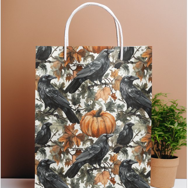 Bolsa De Regalo Grande Calabazas de Halloween de Cuervo Acuarela Otoño (Subido por el creador)