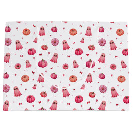 Bolsa De Regalo Grande Calabazas de Halloween rosa con trucos o trucos