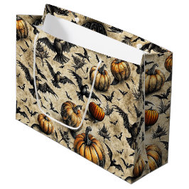 Bolsa De Regalo Grande Calabazas de Halloween Vintage Murciélagos Cuervos
