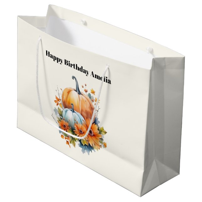 Bolsa De Regalo Grande Calabazas otoñales con flores y cumpleaños de foll (Angulo Anverso)