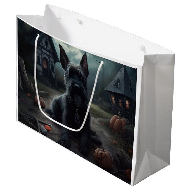 Bolsa De Regalo Grande Calabazas Terrier Escocés de Halloween (Angulo Anverso)