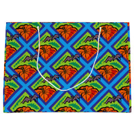 Bolsa De Regalo Grande Calabazas y murciélagos en patrón, nombre, Hallowe