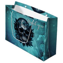 Bolsa De Regalo Grande Calavera azul oscuro con rosas.