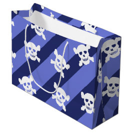 Bolsa De Regalo Grande Calavera blanca y huesos cruzados en franjas azule