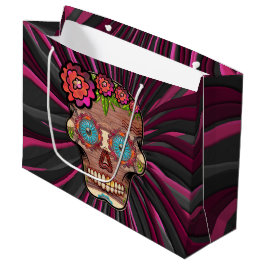 Bolsa De Regalo Grande Calavera de azúcar de aspecto de madera tallada co