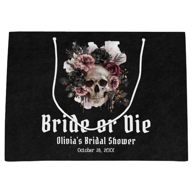 Bolsa De Regalo Grande Calavera Floral de Halloween Novia o Muere Reunión (Anverso)