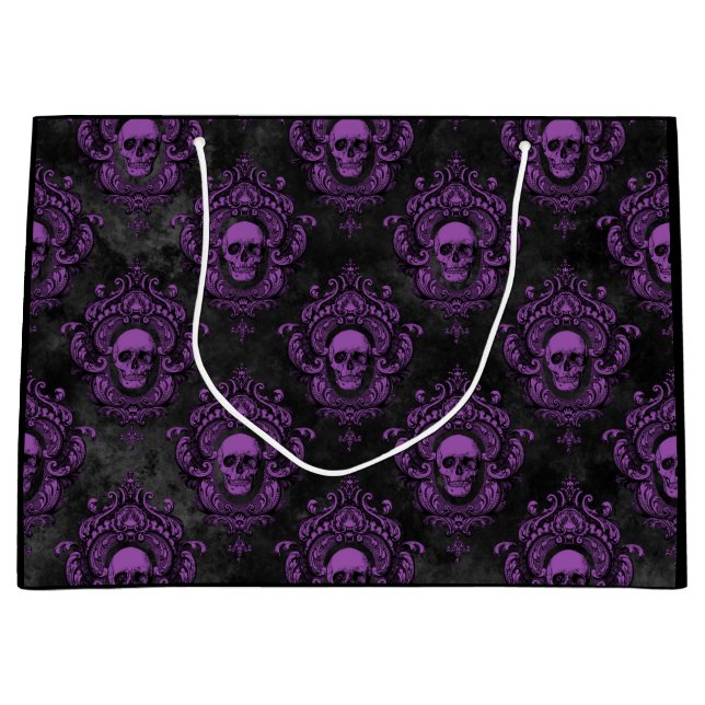 Bolsa De Regalo Grande Calavera púrpura y gris gótico (Anverso)
