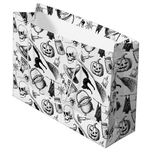 Bolsa De Regalo Grande Calaveras Calabazas Broomsticks Bats Halloween (Angulo Anverso)