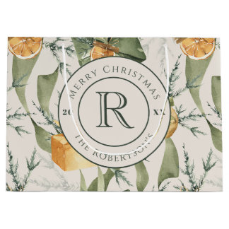 Bolsa De Regalo Grande Cálida elegancia invernal: acuarela monogramada