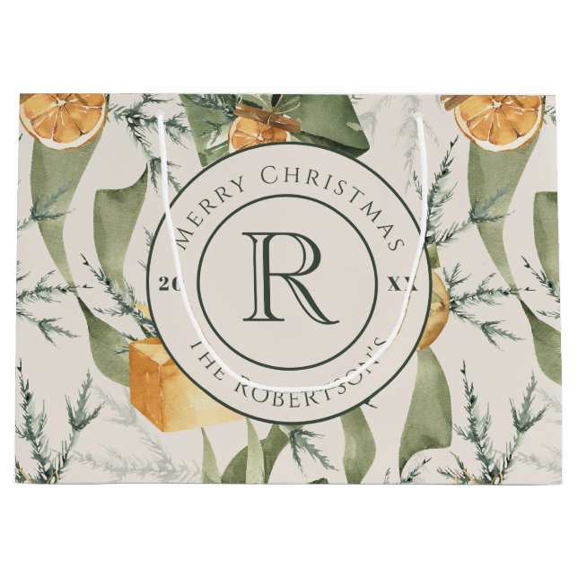 Bolsa De Regalo Grande Cálida elegancia invernal: acuarela monogramada (Anverso)