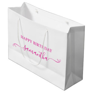 Bolsa De Regalo Grande Caliente Rosa Feliz Cumpleaños Nombre de la firma