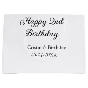 Bolsa De Regalo Grande caligrafía simple mínimo feliz segundo cumpleaños