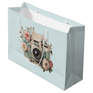 Bolsa De Regalo Grande Cámara con imagen retro pastel de flores
