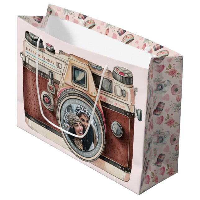 Bolsa De Regalo Grande Cámara vintage con foto (Angulo Anverso)