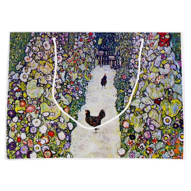 Bolsa De Regalo Grande Camino Jardín con Pollos, Gustav Klimt (Anverso)