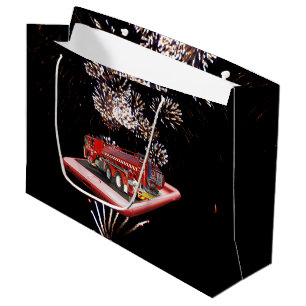 Bolsa De Regalo Grande Camión de bomberos con fuegos artificiales,