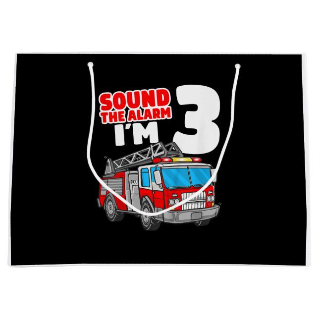 Bolsa De Regalo Grande Camión de bomberos de 3 años de edad tercer cumple (Anverso)