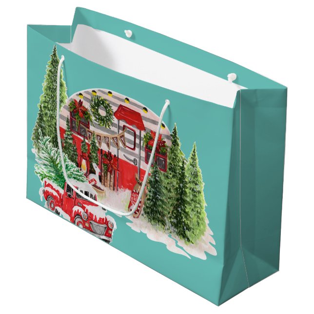 Bolsa De Regalo Grande Camión rojo retro brillante Feliz cielo azul (Angulo Anverso)